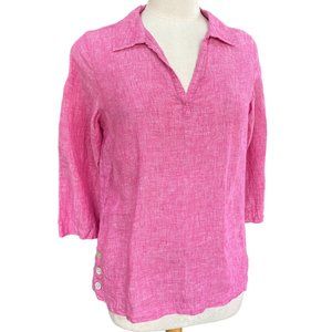 Tahari 100% Linen Popover Shell Button Top Barbie Pink Lagenlook Coastal Beach-M